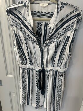 Elan Black & White Embroidered Romper